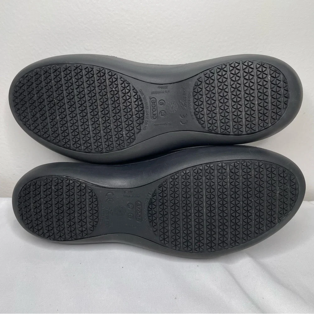 Crocs Black Rubber Slip On Ballet Flat Slip Resistant Safety Work Women Shoes 9